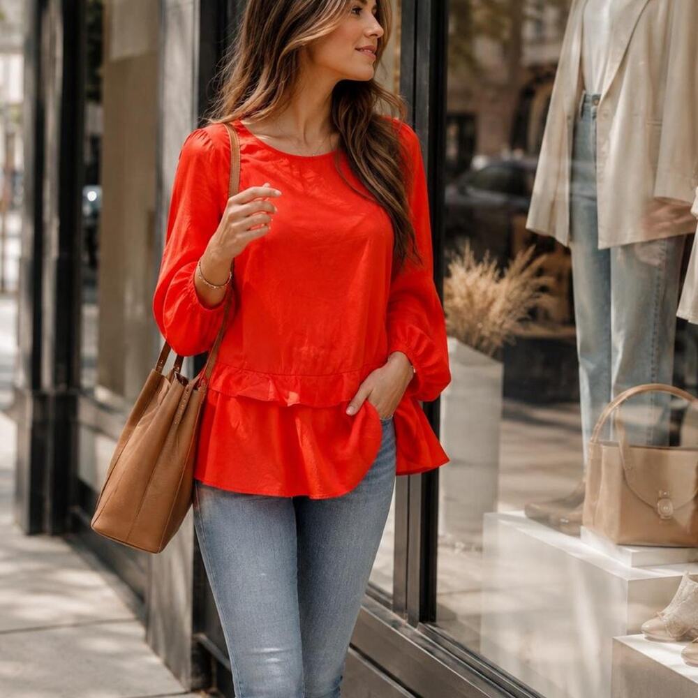 NWT Anthropologie Harshman small Arpina Blouse in reddish Coral 100% Cotton